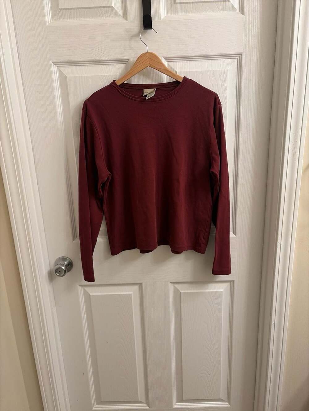 L.L.Bean Women's Long-Sleeve Crewneck 100% Cotton T-Shirt, Burgundy, Size LG-REG